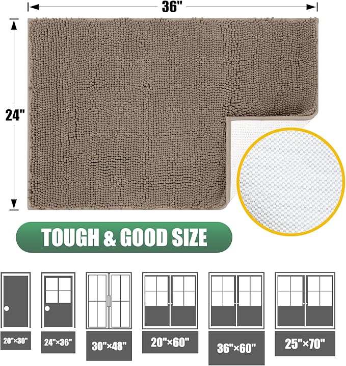 IM HOME Chenille Absorbent Outdoor Doormat 36" x 24", Washable Muddy Door Mats for Dog Non Slip Indoor Doormat Dog Mat for Muddy Paw Front Inside Doormats for Entryway Beige
