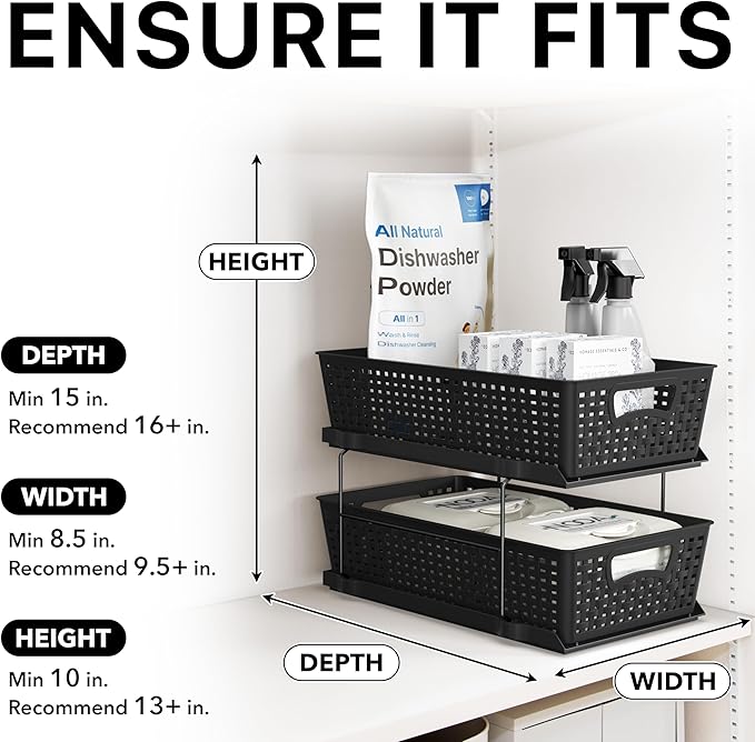 Simple Houseware 2 Tier Bathroom Organizer Tray Pull-Out Sliding Drawer, Under Sink Storage, Black