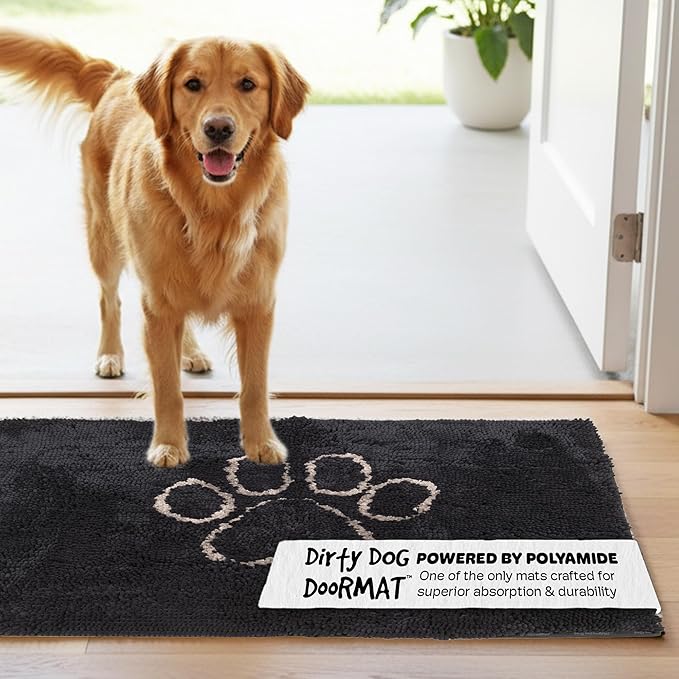 Dog Gone Smart Dirty Dog Doormat - Fast Drying Rug with Super Gripper Backing for Clean Floors - Super Absorbent and Machine Washable Mat for Muddy Paws - Black Hue
