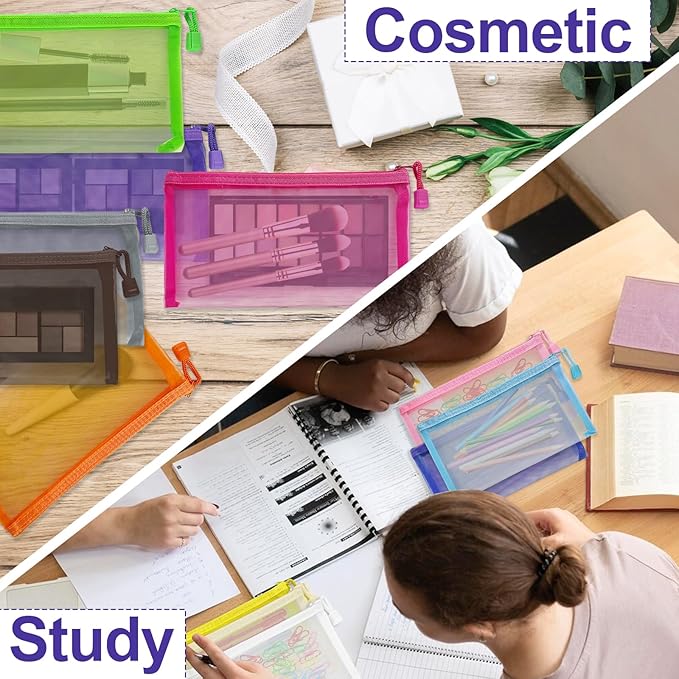 Mesh Pouches (24 Pack), Small Mesh Bags with Zipper Nylon Makeup Pouches Bag Cosmetic Pouch Travel Purse Organizer Insert Diaper Inside Bag Organizers Home Organizing Size See Through Cute Colors