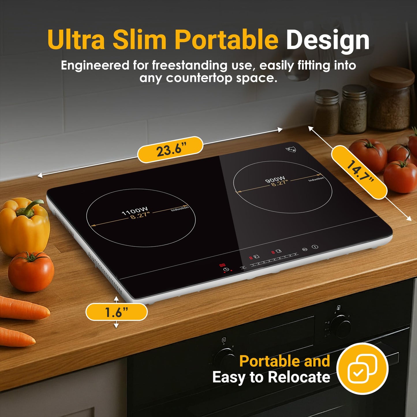 K&H Single Induction Cooktop - Built-In Electric Stove Top with 9 Heating Levels - 120V & 1800W Built-in Single Burner Ceramic Glass Induction Cooktop - Touch Control, Timer & Child Lock, SIN-1801