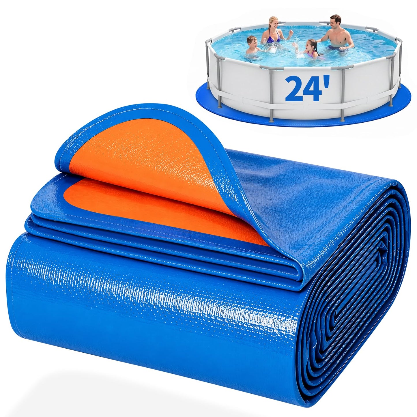 24FT Round Pool Liner Pad for Above Ground Pools, 180 GSM Heavy-Duty Puncture Resistant Under Mat, Underlayment Outdoor Tarp Protector for Lawn Concrete, Pool Floor Base Pad, Extends Liner Life