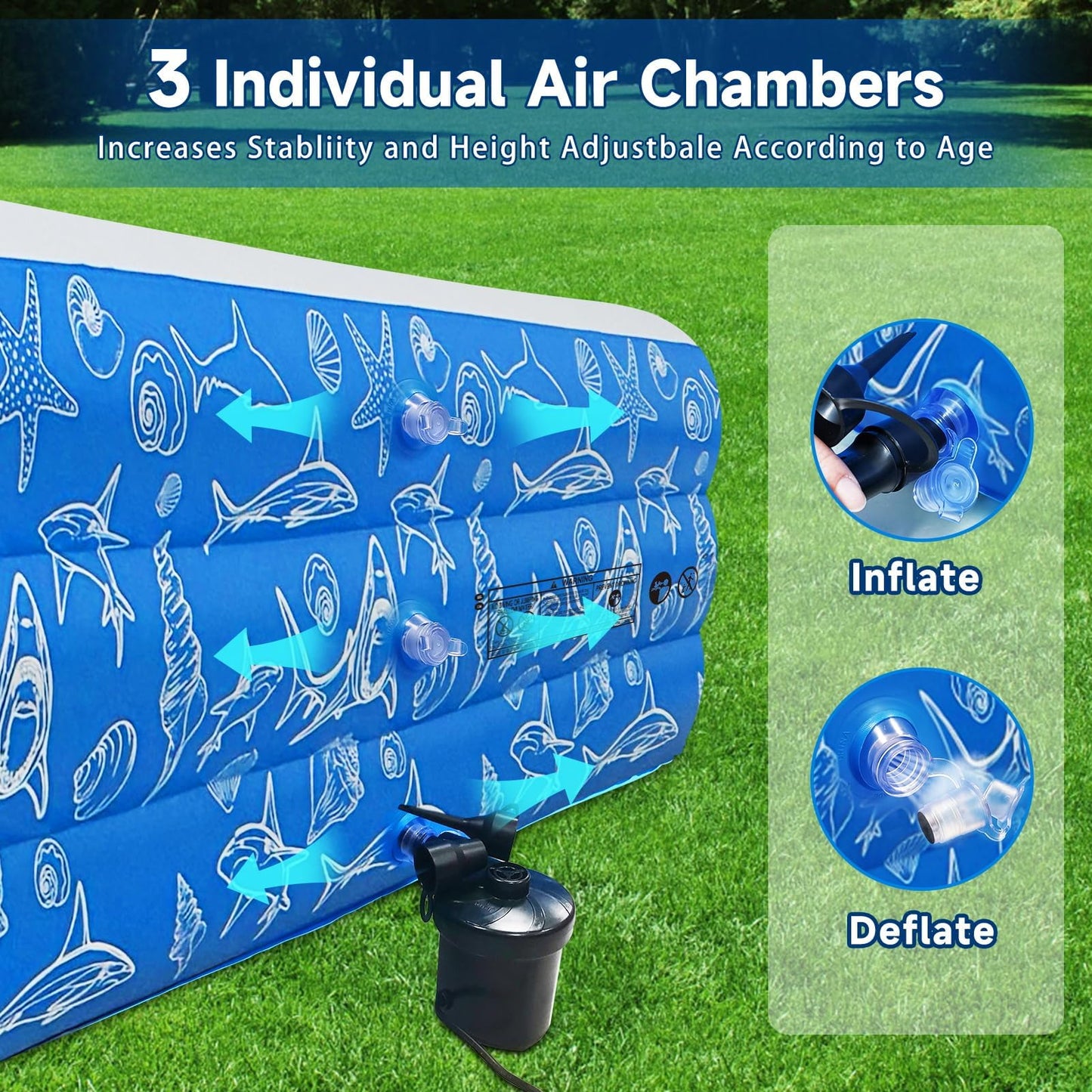 Nattork Inflatable Pool for Kids and Adults, 102" x 63" x 22" Family Full-Sized Inflatable Swimming Pool,Durable Thickened Above Ground Blow Up Pool for Kids Pools for Backyard Indoor Outdoor Shark