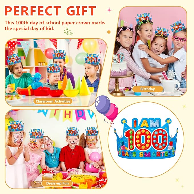 SICOHOME Paper Crown Hats Caps for Kids Paper Crowns for Students Classroom Kindergarten Preschool Party Supplies Adjustable