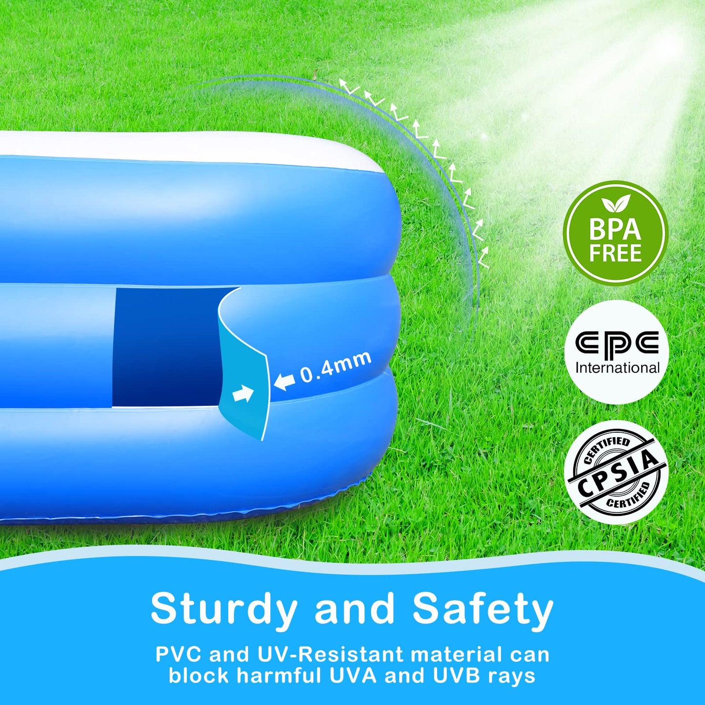 Sumbee Inflatable Pool for Kids and Adults, 120" x 72" x 22" Oversized Thickened Blow Up Family Swimming Pool for Outdoor Patio Backyard Garden Deck Summer Party Full Size Blue