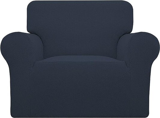 Easy-Going Stretch Chair Sofa Slipcover 1-Piece Couch Sofa Cover Furniture Protector Soft with Elastic Bottom for Kids, Pet. Spandex Jacquard Fabric Small Checks (Chair, Dark Blue)