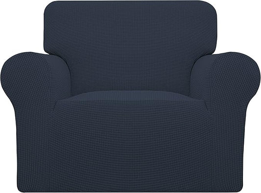 Easy-Going Stretch Oversized Chair Sofa Slipcover 1-Piece Couch Sofa Cover Furniture Protector Soft with Elastic Bottom for Kids Spandex Jacquard Fabric Small Checks Dark Blue