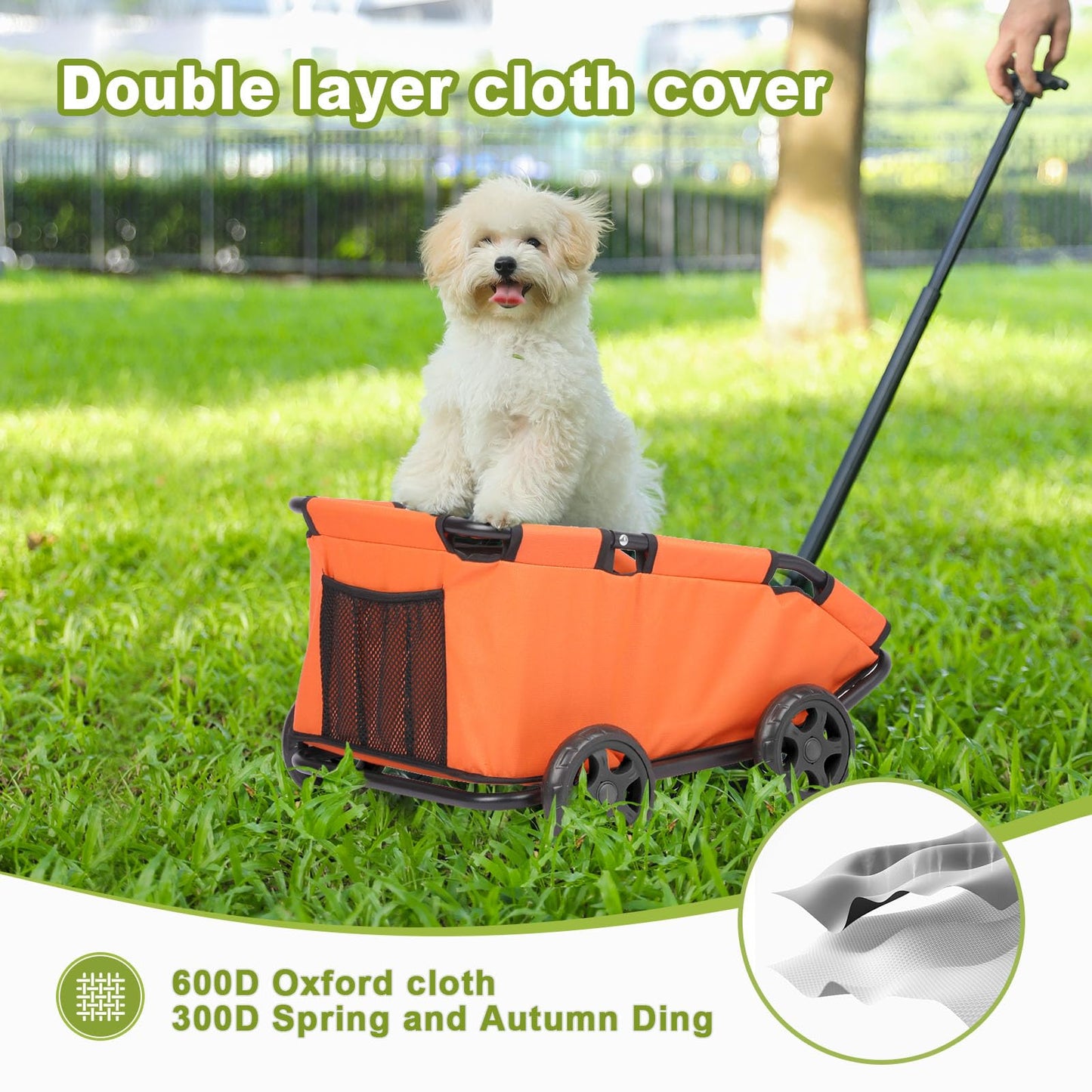 Foldable Pet Wagon with Handle, Pink and Black, Rolling Dog Stroller Cart (Orange)