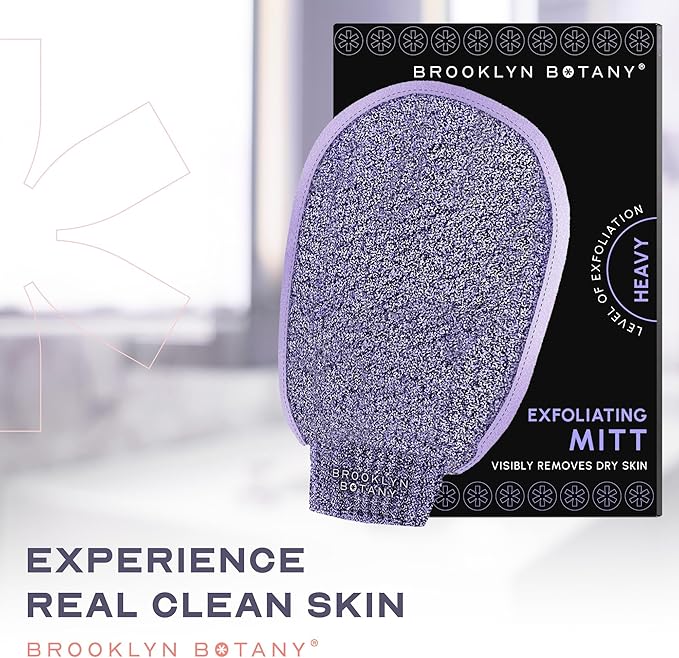 Brooklyn Botany Exfoliating Mitt for Bath and Shower – Heavy Duty Exfoliating Body Scrubber for Massage and Dead Skin Remover for Body – 1 Mitt