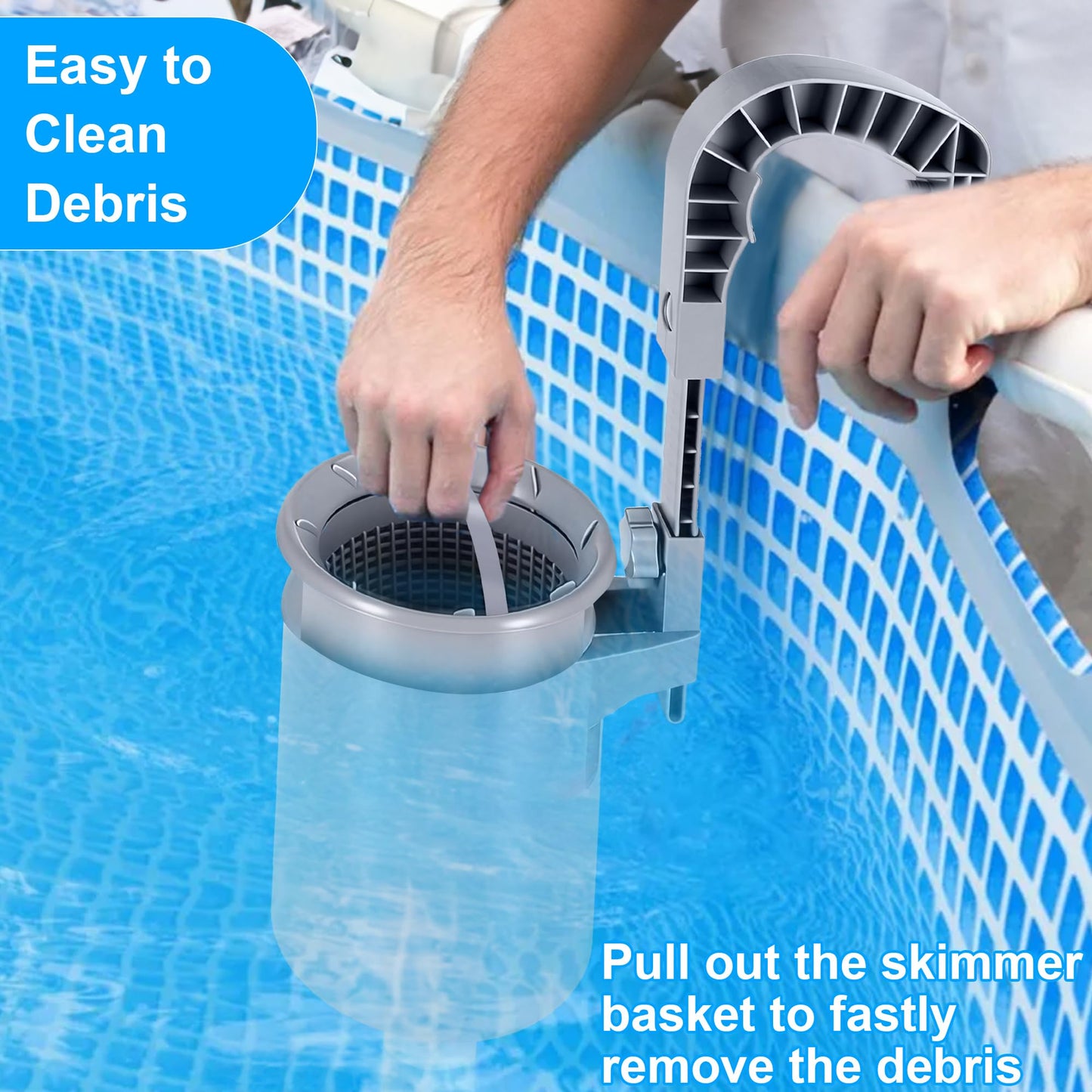Toodour Above Ground Pool Skimmer, Wall Mount Floating Surface Skimmer with Removable Skimmer Basket & 10 Skimmer Socks, Adjustable Floating Pool Filter for Inflatable Collar/Tubular/Metal Frame Pools