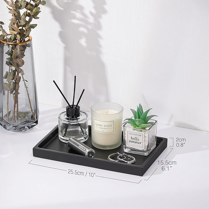 Luxspire Bathroom Vanity Tray, Resin Dresser Jewelry Ring Dish Tank Storage Kitchen Sink Countertop Organizer Plate Holder for Perfume Candles Soap Towel Plant Bathroom Accessories, M, Matte Black