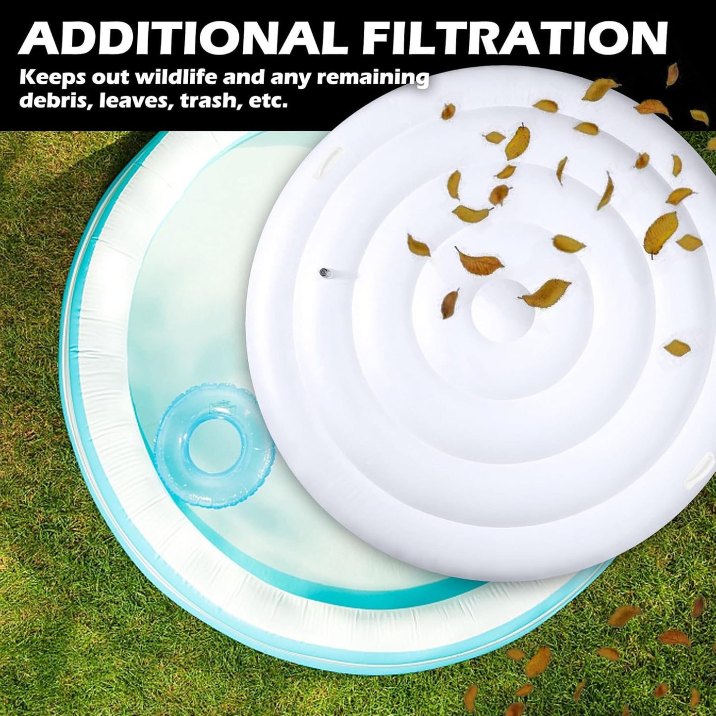 Tlswshsy 5.4 Ft Inflatable Hot Tub Cover- Energy Saving Lid for Round Hot Tub- Foldable Protective Rain Overflow Cover for Outdoor Inflatable Hot Tubs