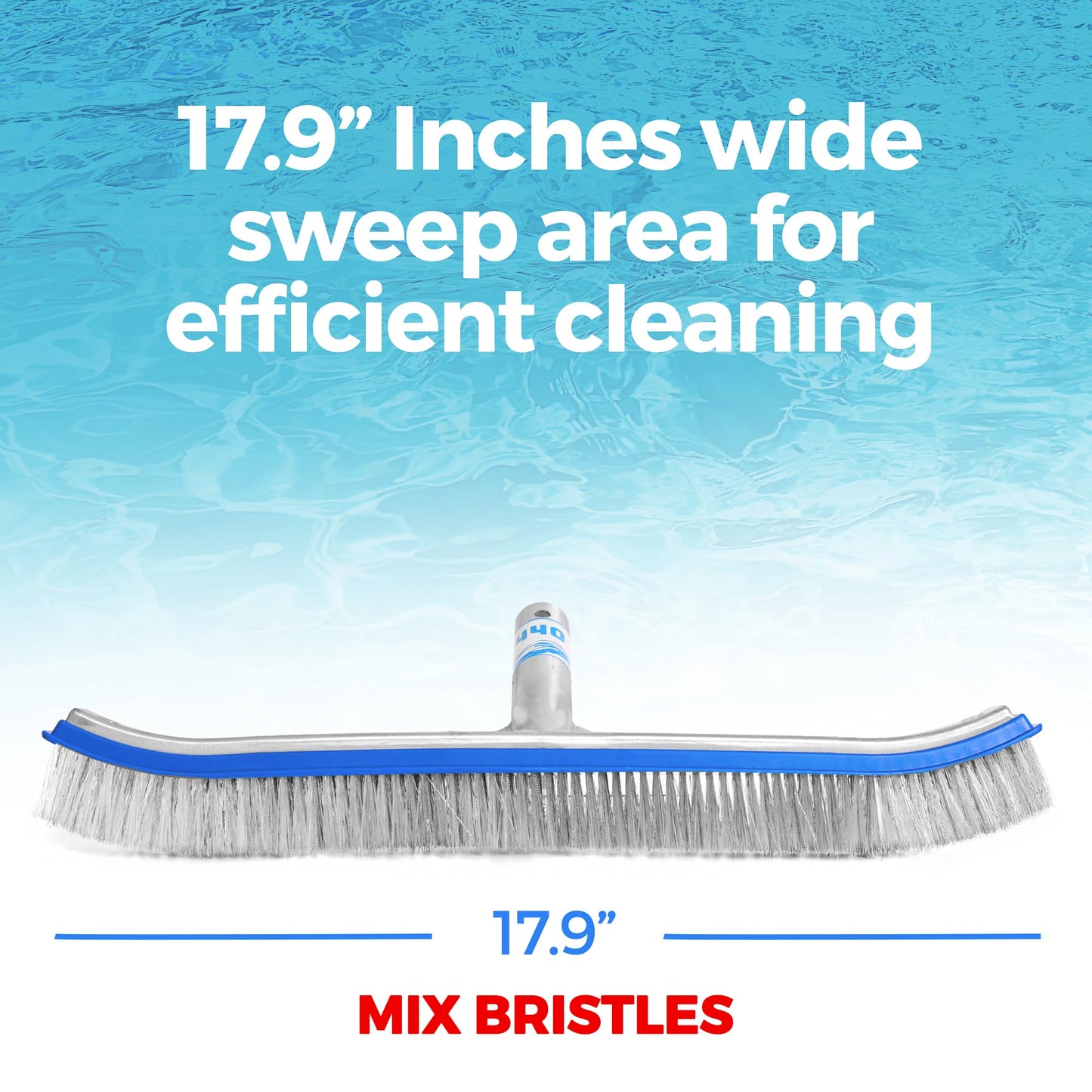 440 Combo Nylon and Stainless Steel Pool Brush - 18-Inch Heavy Duty Pool Brush Head for Cleaning Inground Pool Tiles, Walls, Floor and Steps - Scrub Brush Replacement Head, Strong Bristles - No Pole