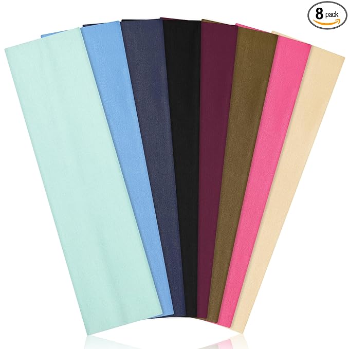 Ztomine Headbands for Women, 8pcs Stretchy Non Slip Soft Cotton Cloth Hair Bands for Sports, Workout, Yoga and Running