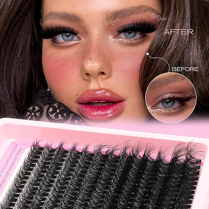 YIDUO Eyelash Extension Kit with 2X Bond&Seal 10-20mm 60D+80D+100D Volume 3D Lash Clusters Kit 3 Styles 760Pcs Wispy Natural Soft DIY Individual Lash Clusters Kit Box for Beginners