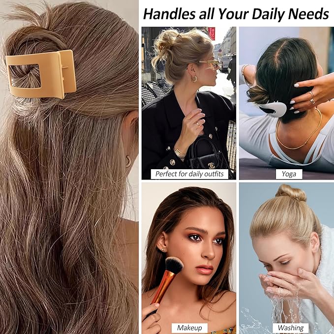 Velscrun Flat Hair Clips for Women Girls, Coffee Color Matte Lay Flat Claw Clips, Strong Hold Large Side Hair Clip All Hair Types, French Duck Billed Non Slip Grip Daily Styling Hair Jaw Claw Clip