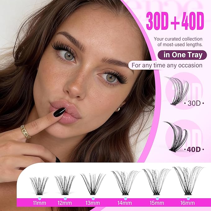 Pawotence Lash Clusters 480pcs Individual Lashes 30D 40D Cluster Eyelash Extensions 11-16mm Eyelash Clusters Lash Extensions for Self Application (30D&40D, 0.07D, 11-16mm Value Pack)