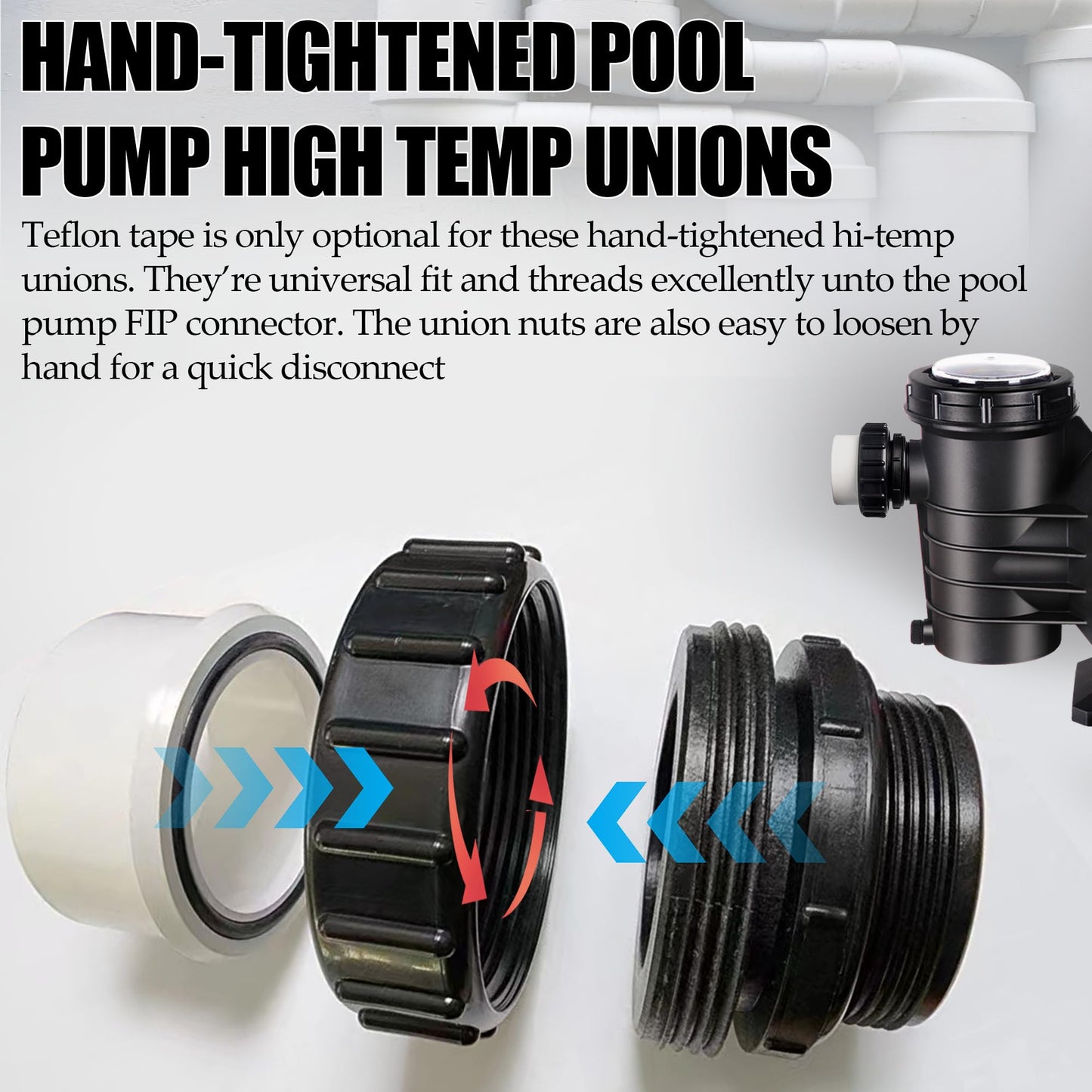TonGass (4-Pack) 2" MIP x 2" PVC Hi-Temp Unions Compatible with Pentair Whisperflo & Intelliflo Pool Pumps Hand-Tightened Pool Pump High Temp Unions Replacement for Schedule 40 Male Adapters