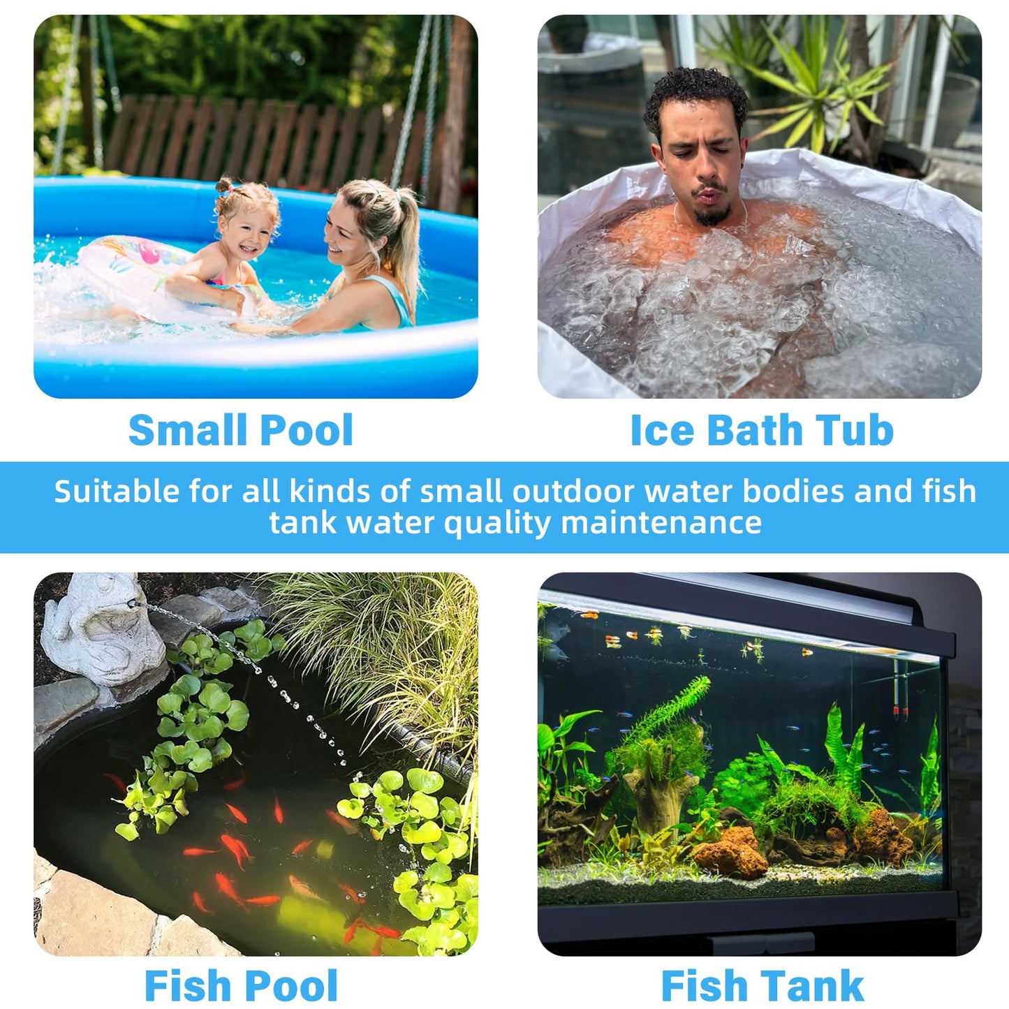 TARARIUM 600GPH Cold Plunge Filter Small Pool Filter for Up to 1000 Gal Ice Bath Hot Tub Cloudy Water Cleaner with Green Clean Machine fof Cold Pod