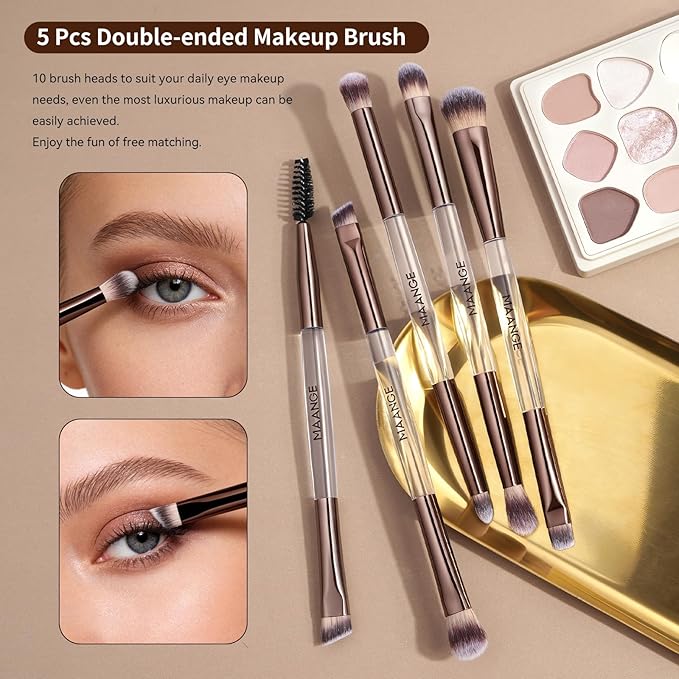MAANGE 7 PCS Foundation Makeup Brush Set With Bag, Make up Brushes, Eyeshadow Concealer Brush, Double-ended Foundation Contour Powder Blush, Professional Face brush Set Tools For Liquid,Cream (White)