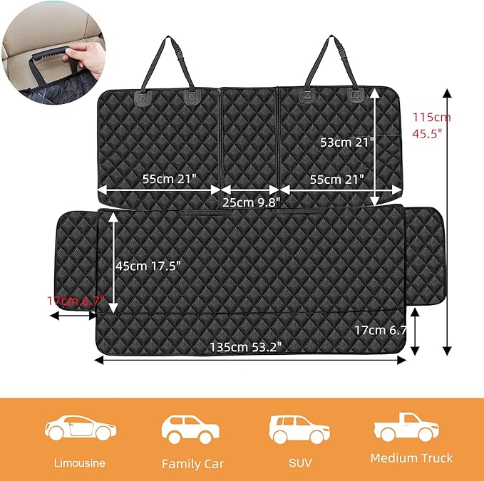 Dog Car Seat Cover for Back Seat Cover for Kids Car Seat Protector for Dogs Nonslip Water Proof Universal Fit Dog Car Seat Cover for ISOFIX Truck SUV(Large,Black)