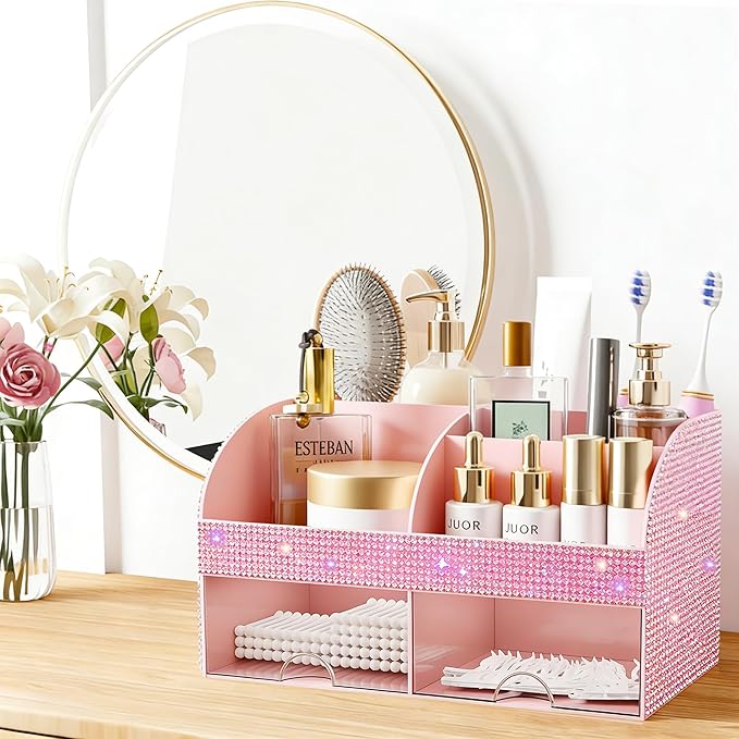 Makeup Organizer, Bathroom Organizer (Bling Pink)