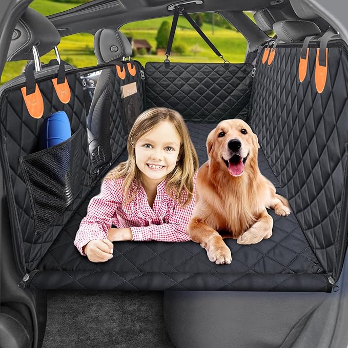 URPOWER Back Seat Extender for Dogs - Hard Bottom Dog Car Seat Cover Holds 550 lbs, Waterproof Dog Hammock Dogs Bed for Cars, SUVs, Pet Backseat Protector with Mesh Window & Large Space