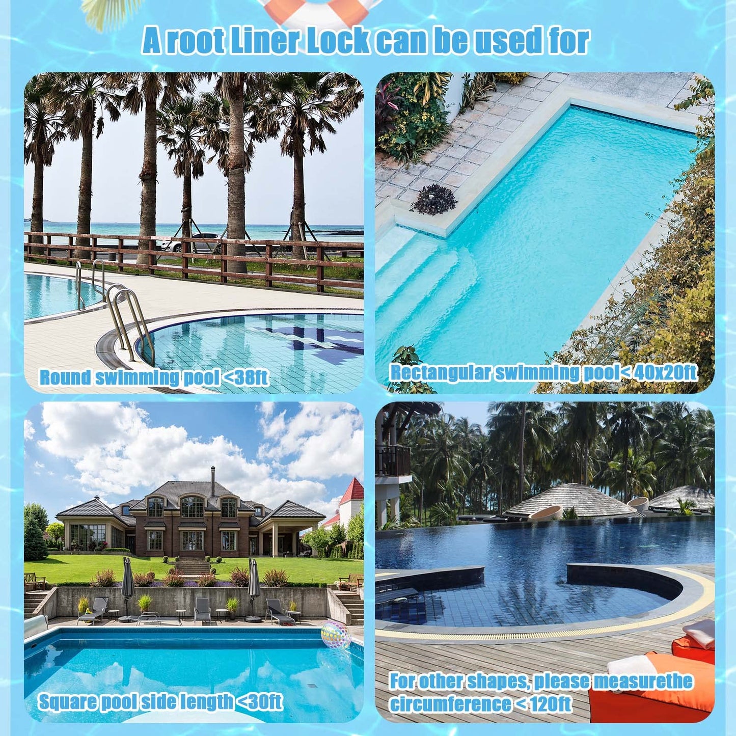 Roll Pool Bead Lock,Pool Liner Lock for Above-Ground & In-Ground Swimming Pool Beaded Liners Lock 120'ft,Blue