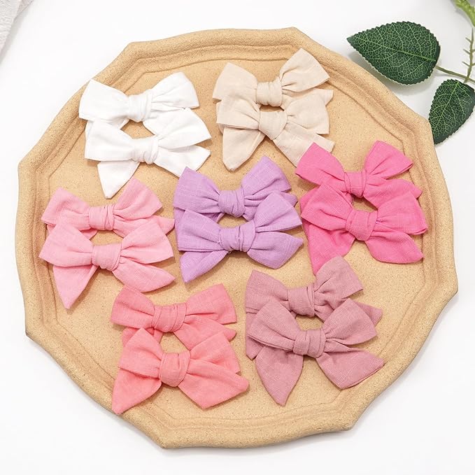 CÉLLOT 20 Pieces Girls Hair Bows Linen Fabric Bows Alligator Clips Hair Accessories for Little Girls Toddlers Kids and Teens(Pink)
