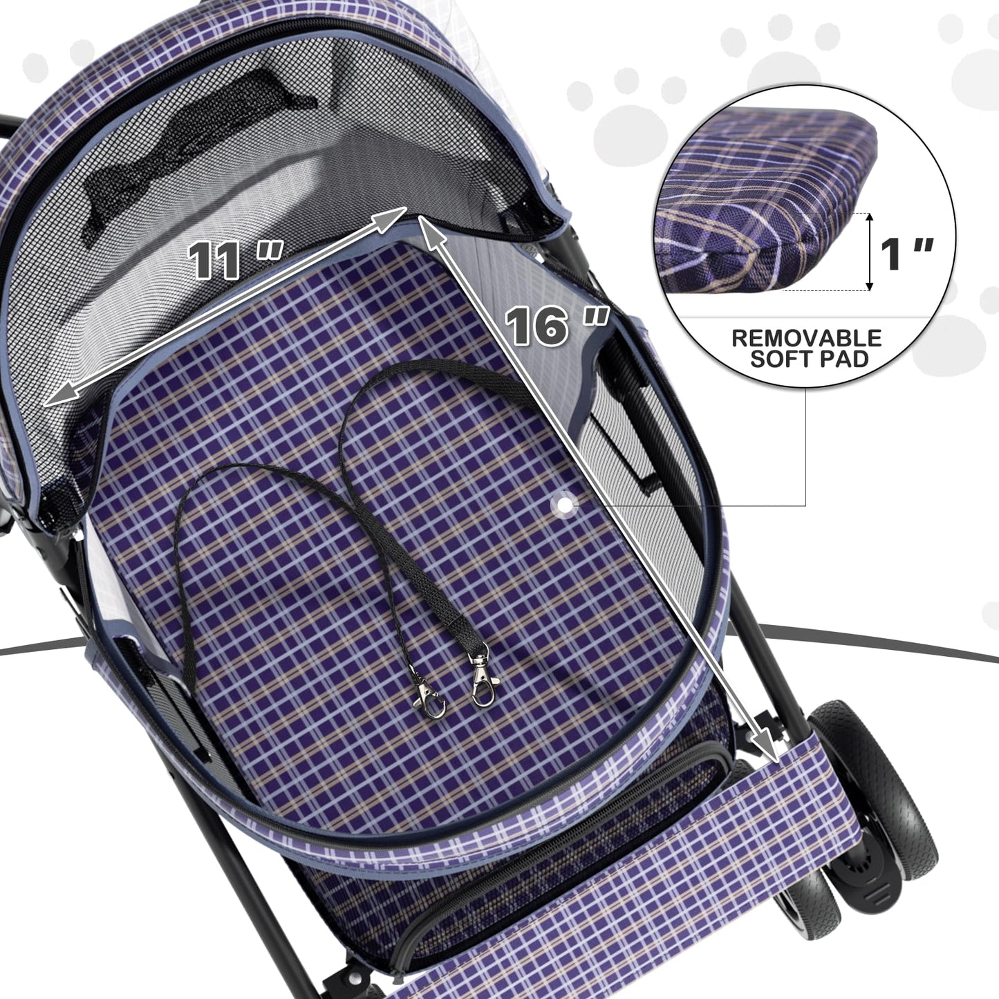 MoNiBloom 4 Wheels Pet Stroller, Easy-Fold Umbrella Shaped Dog Cat Jogger Stroller w/Storage Bag & Visible Mesh for Small/Medium Dogs Cats Plaid