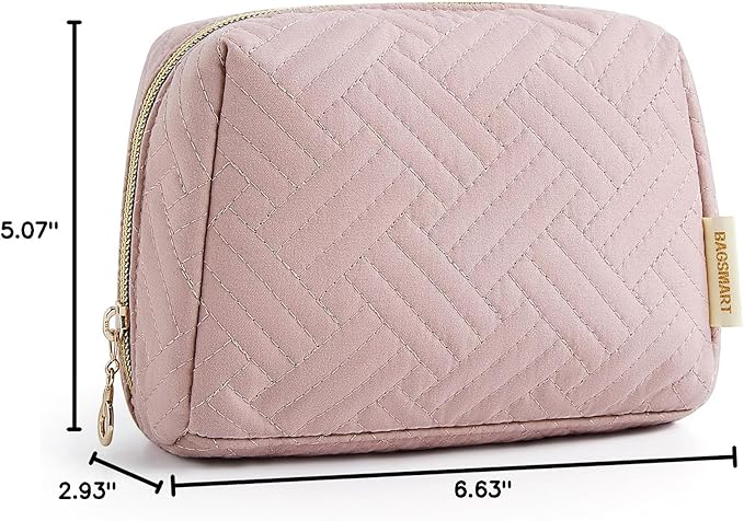 BAGSMART Small Makeup Bag, Travel Cosmetic Bag Make Up Pouch Small Travel Essentials for Women Dorm Room Essentials Pouch,Water-resistant Toiletry Bag,Makeup Organizer Bag, Pink