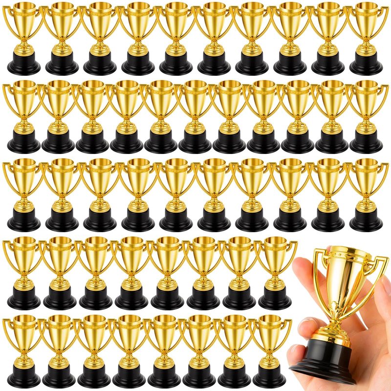 HFAYDZSW 48Pcs Mini Trophies, Plastic Trophies for Kids, Golden Award Trophy Cups for Classroom School Rewards, Sports Tournament Winning Prizes Party Favor