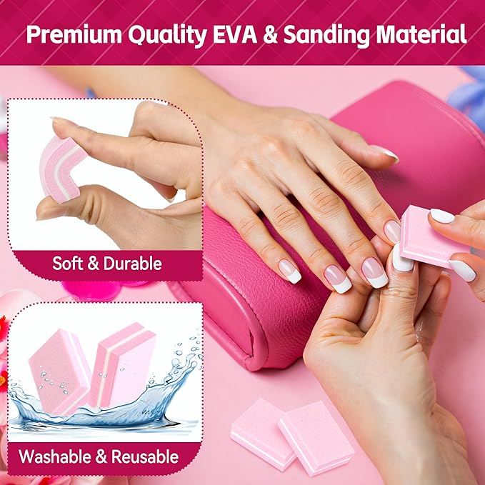 Mini Nail Buffer Blocks, 100/180 Grit Sponge Buffing Sanding Block File Manicure Tools Bulk 100Pcs (Pink)