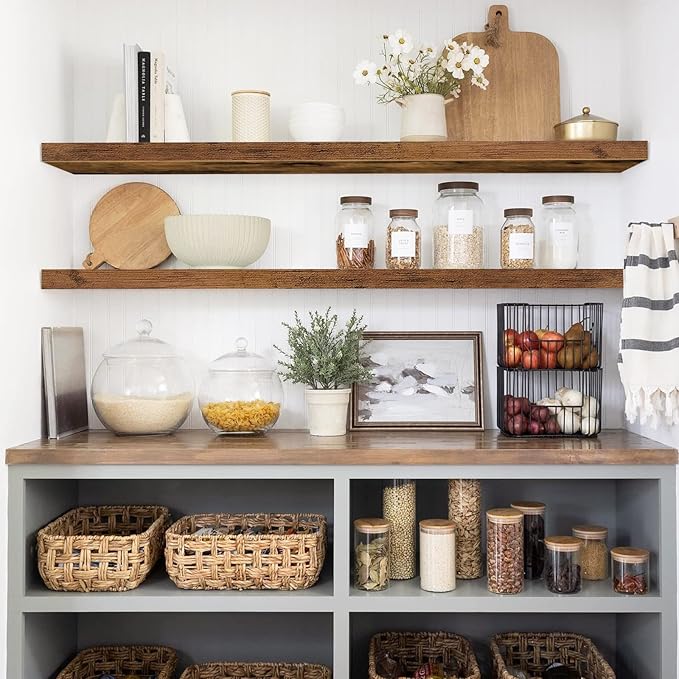 QEEIG Floating Shelves for Wall 47.2" Extra Long - Wall Shelf Bathroom Kitchen Living Room Bedroom Farmhouse Home Decor Display Bookshelf Large 47.2 x 9.3 inch Set of 2, Rustic Brown (008-120BN)