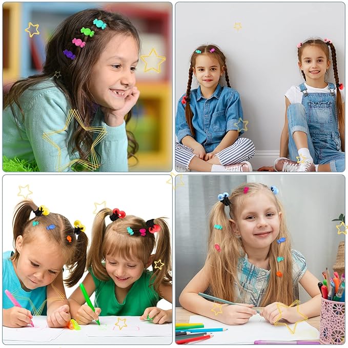 60 Pcs Self Hinge Plastic Hair Barrettes Set, Ball Bubble Hair Accessories with Elastic Ponytail Holders and Toddler Hair Ties (Novel Style)