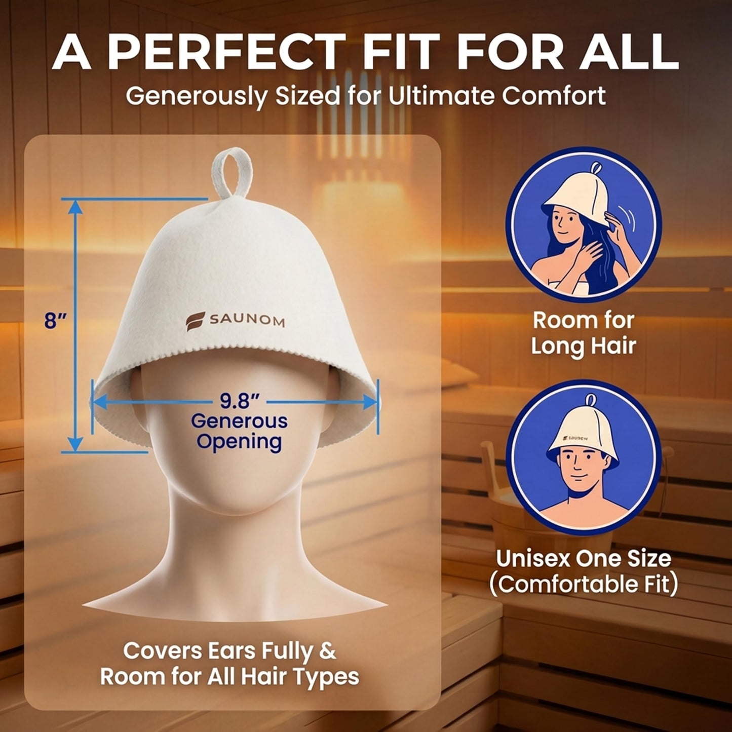 SAUNOM Premium Ultra Soft Sauna Hat for Women and Men — 100% Merino Wool — Ultra Soft, Breathable, Itch-Free and Odor Resistant Sauna Cap — Ideal Banya Hat