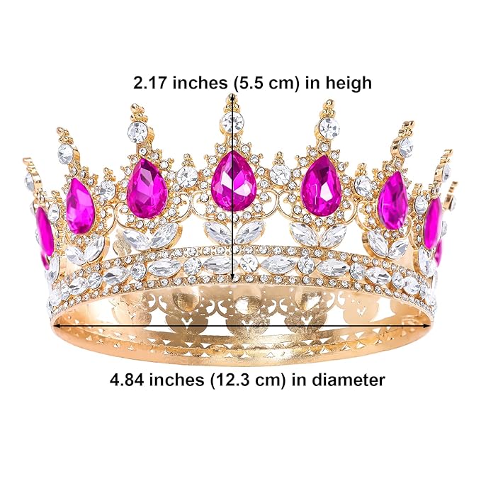 Hot Pink Queen Crown for Women Crystal Tiara for Women Rhinestone Wedding Headband for Bride Hair Accessories for Costume Birthday Party Prom Gifts