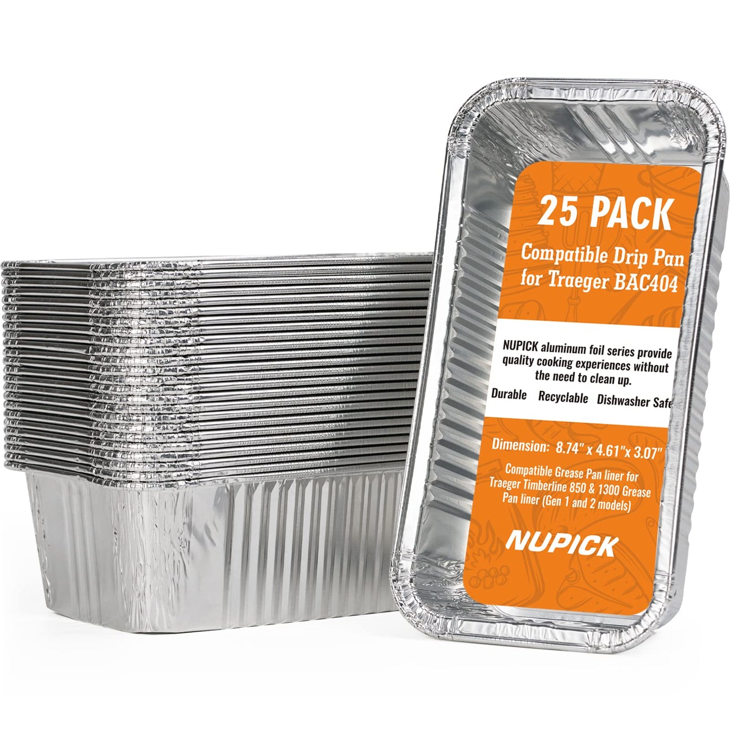 NUPICK 25 Pack Drip Pans for Traeger Timberline 850 & 1300 Grease Pan Liner (Gen 1 and 2 Models), BAC404/BAC582 Grill Drip Trays