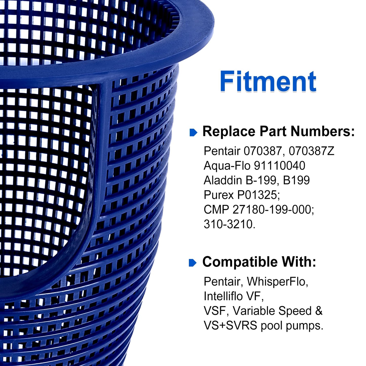 91110040 Pump Basket Replacement for Pentair Whisperflo Intelliflo Pumps, Filter Basket Compatible with IntelliFlo VF VS+SVRS I1 Variable Speed Pump, WhisperFlo Pump Skimmer, Replace 070387, B-199