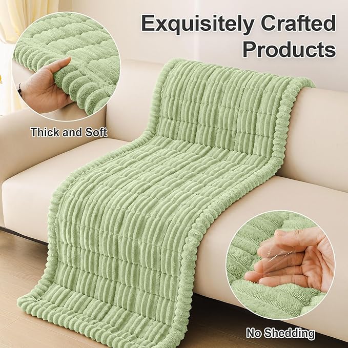 hyha Couch Covers for Dogs Washable, Non Slip Plush Dog Sofa Protectors, Fuzzy Pet Couch Covers for 3 Cushion Sofa Pet Friendly (Green, 27.6" x 70.9")