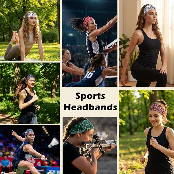 Headbands for Women, 12PCS Wide Stretchy Sports Hair Bands, Elastic Soft Fashion Head Bands, Non-Slip Running Sweatbands for Fashion, Washing Face, Workouts, Yoga, Daily Use