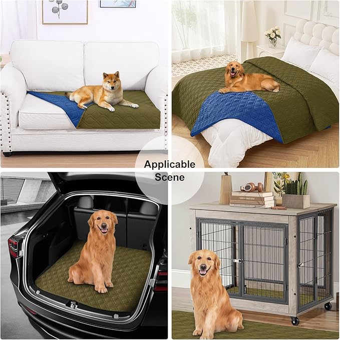 Smiry Reversible Waterproof Couch Covers for Sofa, Washable Dogs Pet Couch Covers for 3 Cushion Sofa Pet Friendly, Water Resistant Furniture Protector Slipcover, Geometric (68"x82", Green/Navy)
