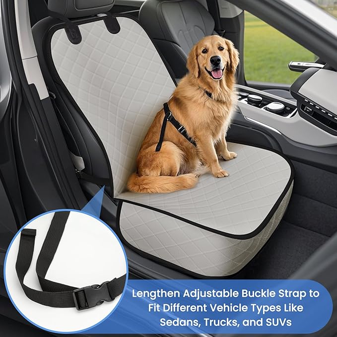 Dog Car Seat Covers, Waterproof Front Seat Cover for Dogs, Scratch-Proof, Nonslip Pet Passenger Seat Cover Protector, Universal Fit for Cars Trucks SUVs (Beige, Large Size)