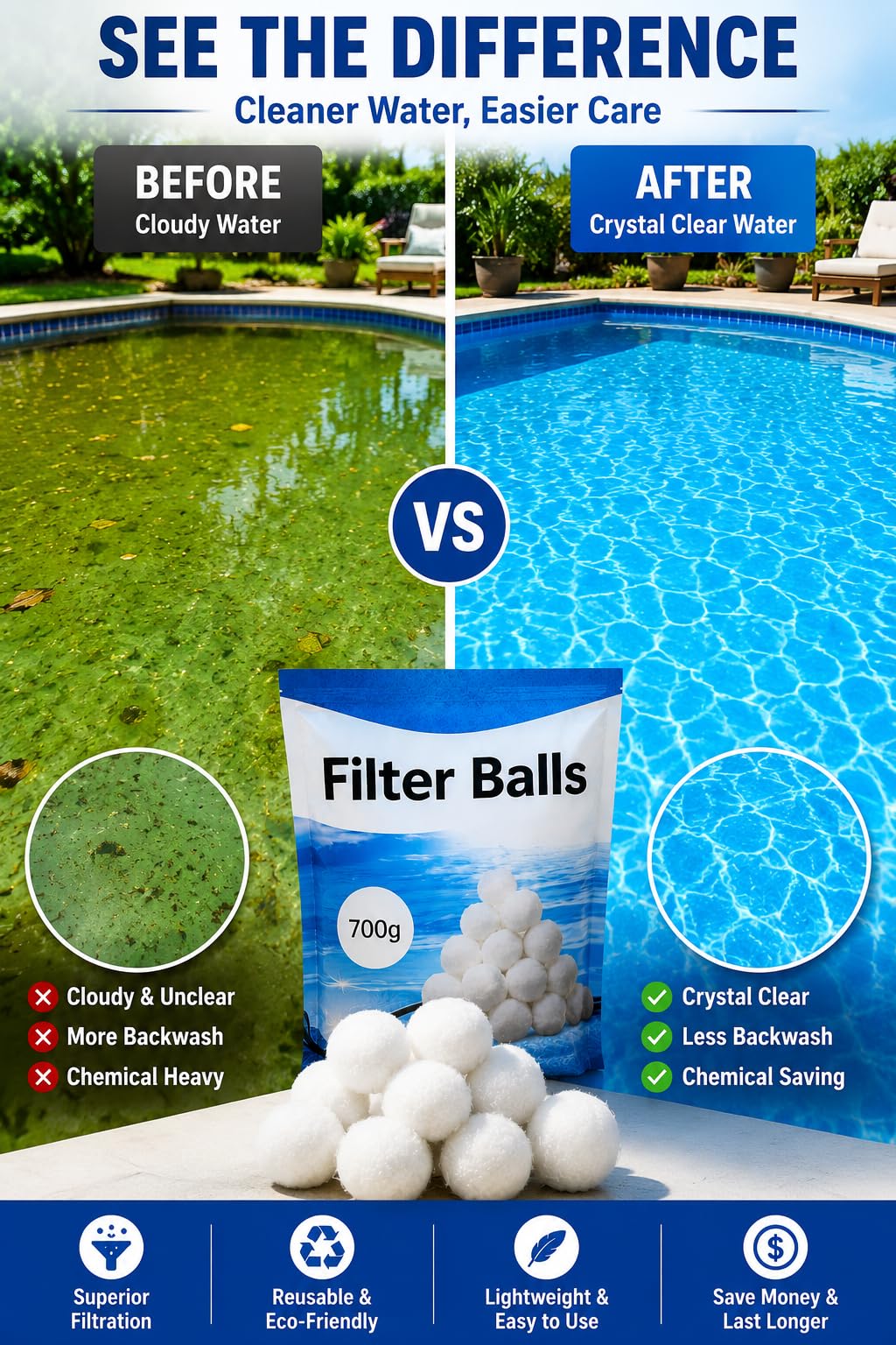 LYQC 3 lbs Pool Filter Balls Eco-Friendly Fiber Filter Media for Swimming Pool Sand Filters (Equals 50kg/100lbs Pool Filter Sand) (3, Pounds)