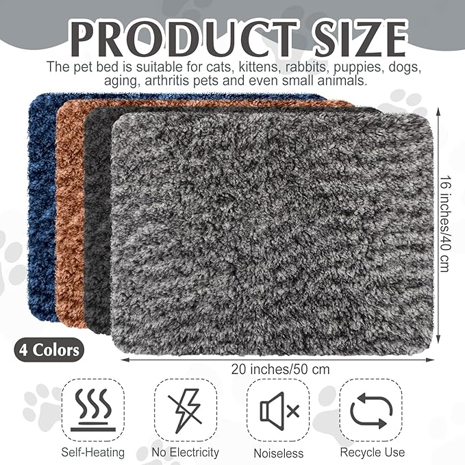 4 Pack Self Warming Cat Pads Self Heating Cat Mat Washable Homeless Dogs Thermal Pads Kennel Pad Reflects Body Heat Warm Crate Bed Mat for Indoor Outdoor Pet (Mixed Colors,16 x 20 Inch)