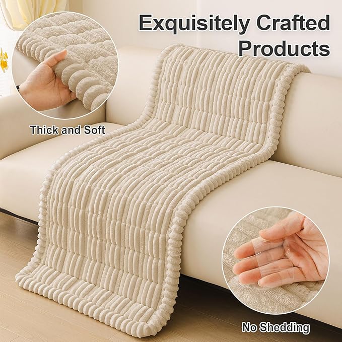 hyha Couch Covers for Dogs Washable, Non Slip Plush Dog Sofa Protectors, Fuzzy Pet Couch Covers for 3 Cushion Sofa Pet Friendly (Apricot, 27.6" x 47")