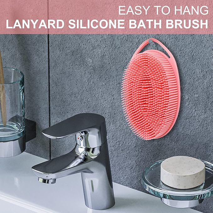 Upgrade 2 in 1 Bath and Shampoo Body Brush, Silicone Exfoliating Body Scrubber for Use in Shower, Premium Silicone Loofah, Head Scrubber, Scalp Massager, Easy to Clean (1PC Pink)