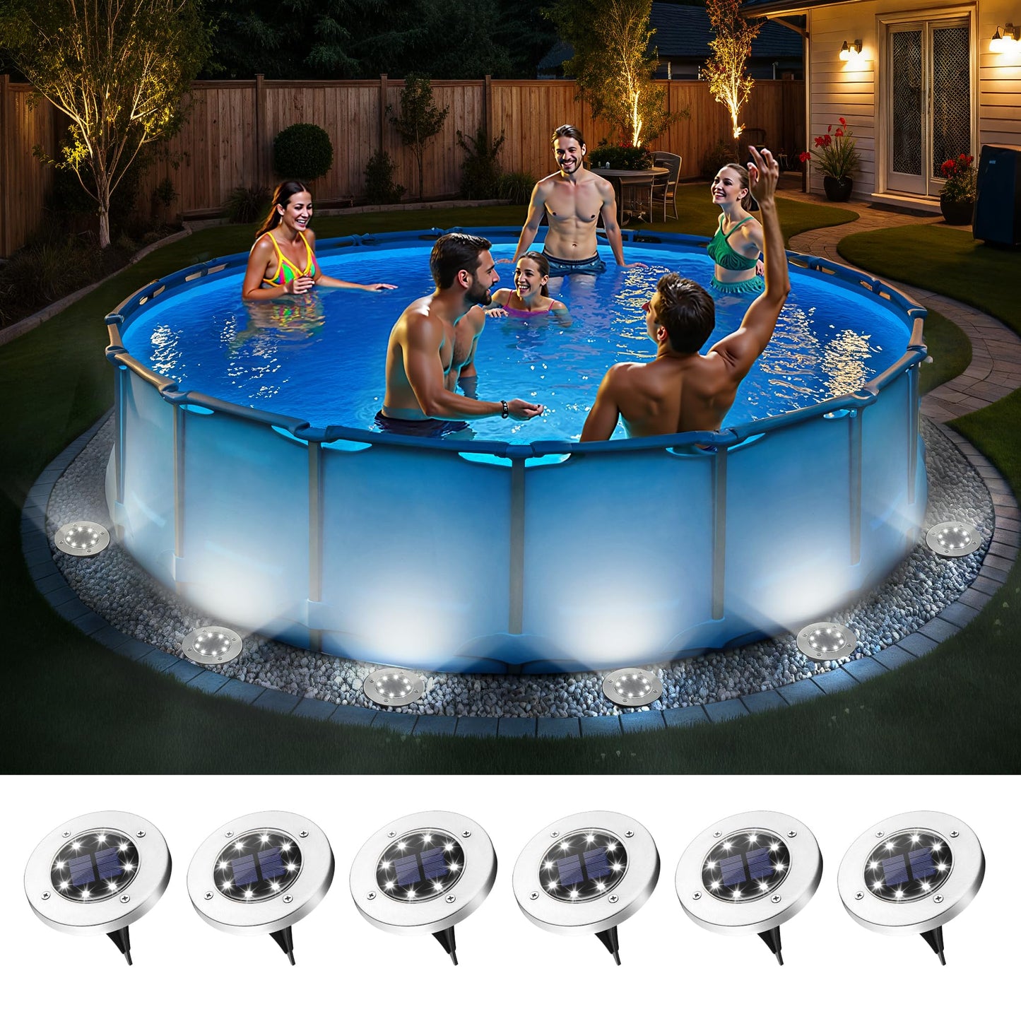 SOLPEX 6 Pack Solar Pool Lights for Above Ground Pools, Waterproof LED Above Ground Pool Lights, Outdoor Pool Decoration Accessories(Cool White)