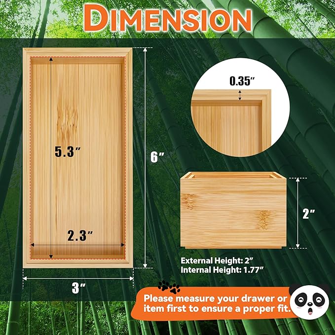 Lixple Bamboo Drawer Organizer, Small Silverware Organizer for Kitchen Drawer, Stackable Utensil Tray, 2 Pcs Flatware Organizer, Bamboo 6" x 3" x 2" (Outer), 5.3" x 2.3" x 1.77" (Inner)