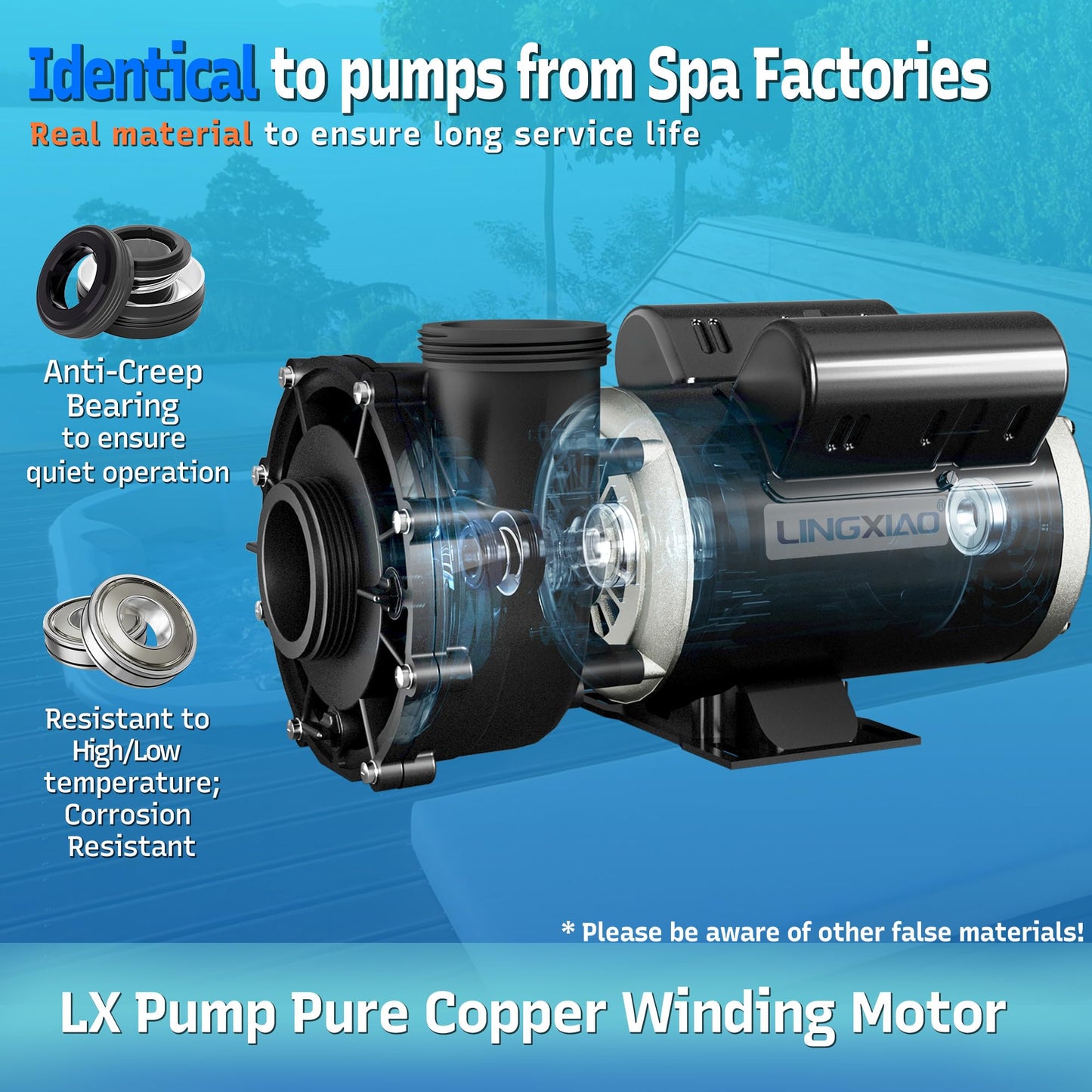 LINGXIAO SPA Pump, 2 Speed Hot Tub SPA Pump - 1.5HP LX SPA Motor, 115V, 2"Port, 48 Frame - (Model: 48WUA1001C-II)